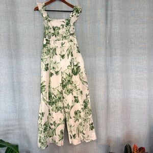 Taylor Floral Wide-Leg Jumpsuit – Green & White Ruffle Strap – Size L